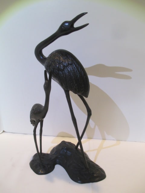 Cast Bronze Crane Sculpture: approx. 17"h 