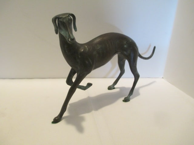 Cast Bronze Whippet/Grey Hound Statue: 7"h, approx. 11 1/2" long 