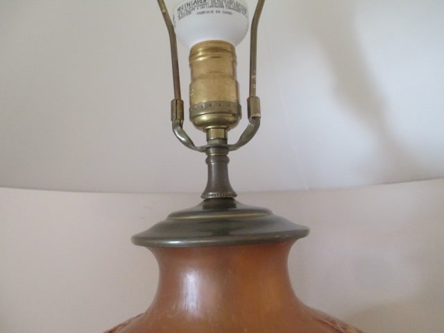 Amber Floral Design Puffy Glass Table Lamp - 3