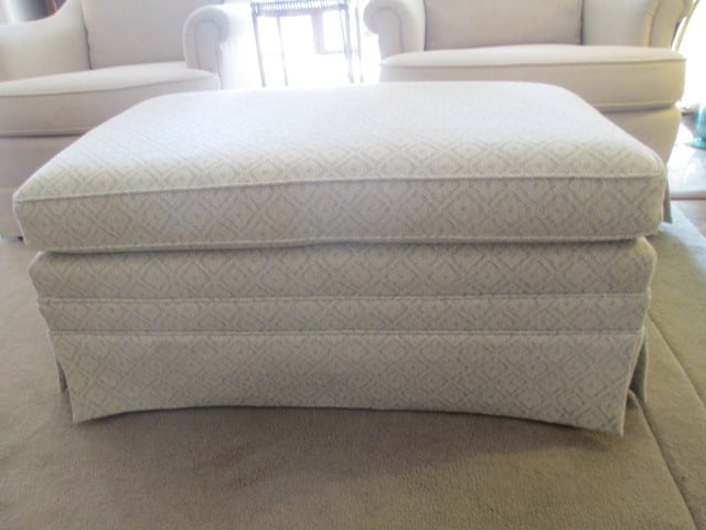 Professionally Tailored Ottoman: 21 1/2" x 37" x 17", geometric diamond pattern fabric matches Lot 9 Chair, Local Pickup Only 