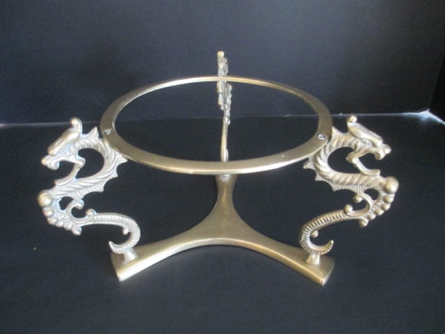 Hand Blown Rose Bowl in Ornate Brass Dragon Tripod Stand - 4