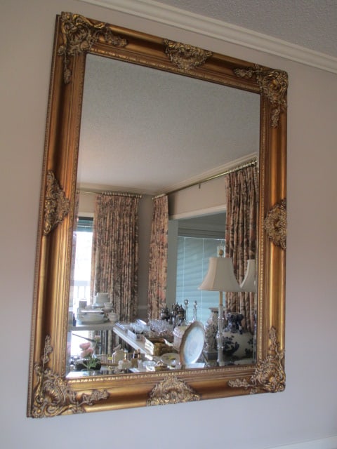 Large Gold Gilt Frame Beveled Mirror with Shell Design (1 of 5)