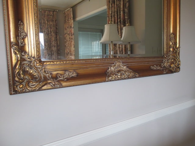 Large Gold Gilt Frame Beveled Mirror with Shell Design - 2