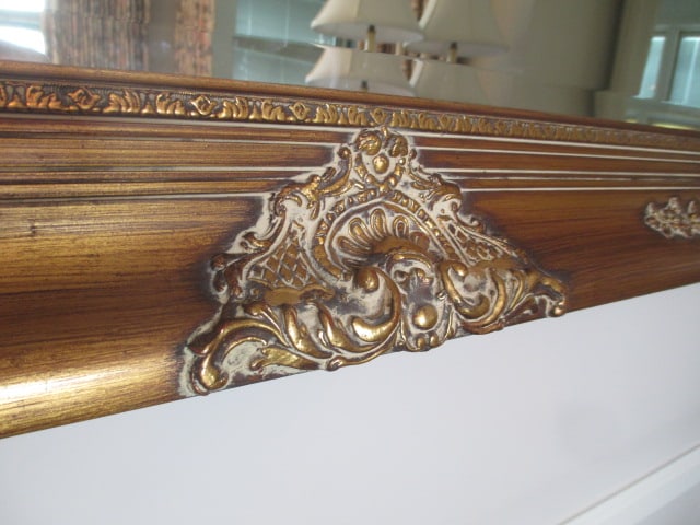 Large Gold Gilt Frame Beveled Mirror with Shell Design - 3