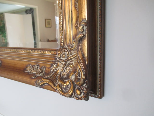 Large Gold Gilt Frame Beveled Mirror with Shell Design - 4