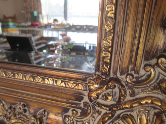 Large Gold Gilt Frame Beveled Mirror with Shell Design - 5