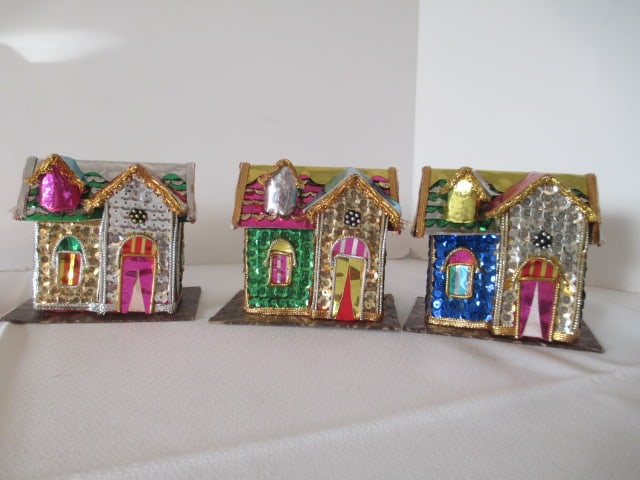 Six Christmas Putz Sequin Trinket/Match Box Houses - 3