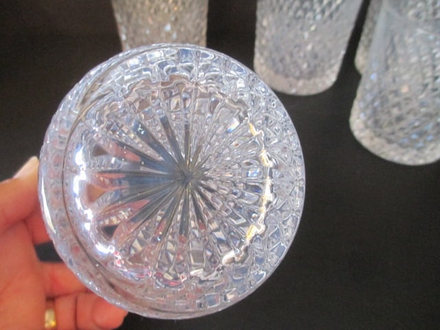 Engraved Decanter and Five Diamond Point High Ball Glasses - 10