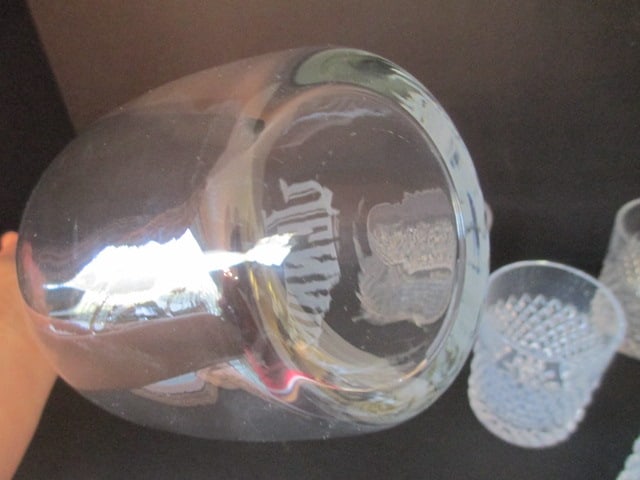 Engraved Decanter and Five Diamond Point High Ball Glasses - 7