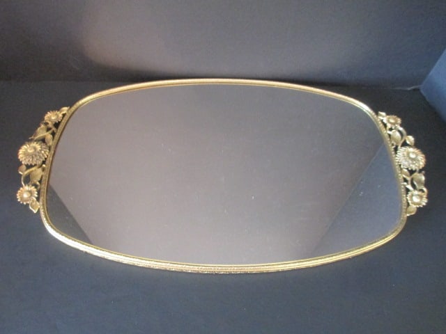 Gold Tone Mirrored Vanity Tray, Lenox Butterfly Musical Trinket Box, - 2