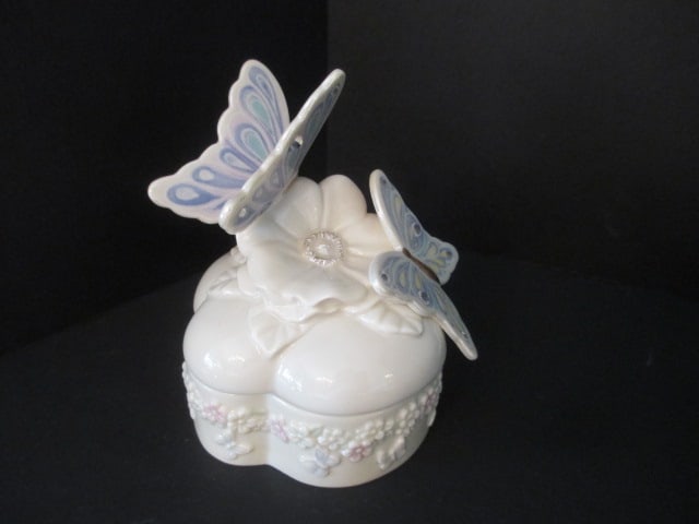 Gold Tone Mirrored Vanity Tray, Lenox Butterfly Musical Trinket Box, - 7