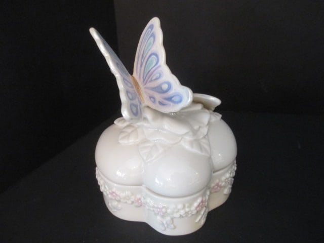 Gold Tone Mirrored Vanity Tray, Lenox Butterfly Musical Trinket Box, - 8