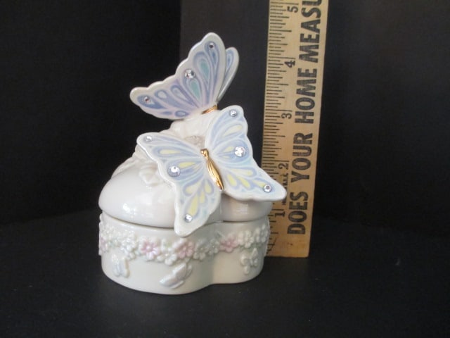 Gold Tone Mirrored Vanity Tray, Lenox Butterfly Musical Trinket Box, - 9