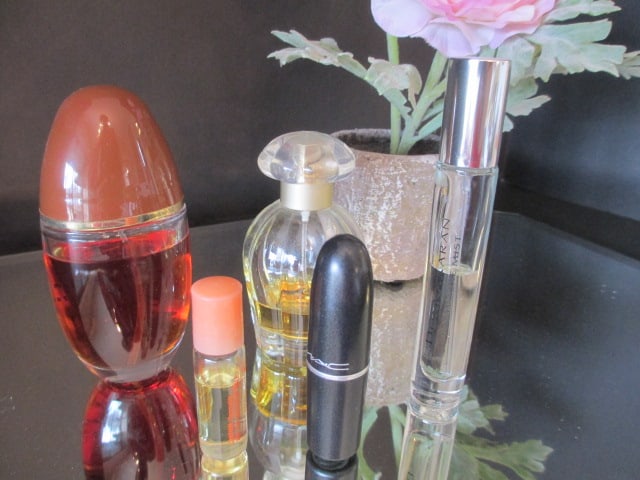 Beveled Mirror Vanity Tray, Silk Flower and Collection of Designer Fragrances - 2