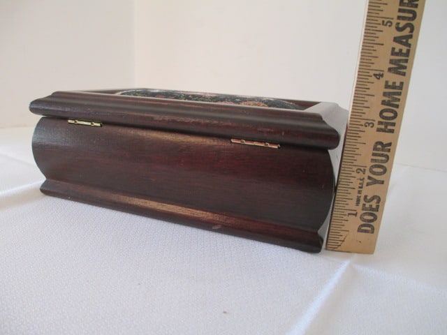 Wood Jewelry Box with Tapestry Lid and Contents of Fashion Necklaces and Ring - 5
