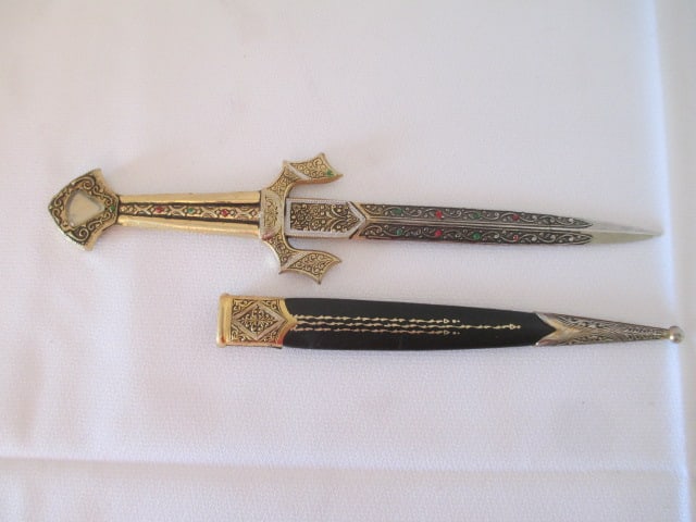 Decorative Spanish Dagger Letter Opener with Sheath: 10 1/4" long overall