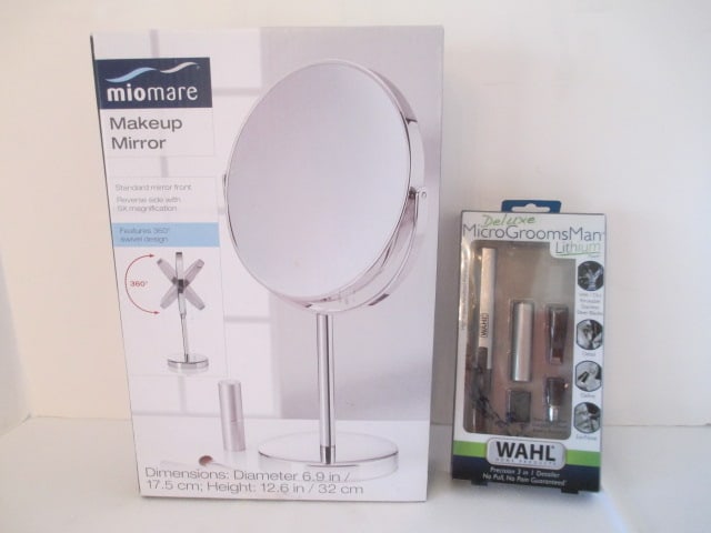 New Old Stock Wahl Deluxe Mirco Grooms Man 3-in-1 Grooming Tool and: miomare Makeup Mirror 