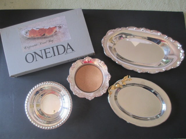 Silverplate Trays, Bowl and Wine Coaster: . 