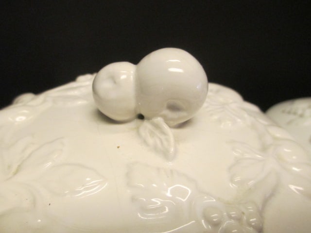 3 Piece White Ceramic Fruit in Relief Canister Set - 2