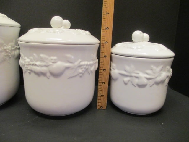 3 Piece White Ceramic Fruit in Relief Canister Set - 7