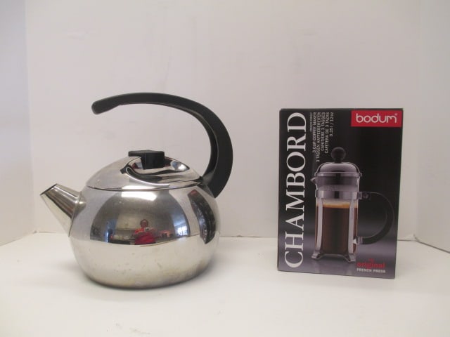 bodum 3 Cup French Press in Original Box and Tramontina Stainless Kettle: . 