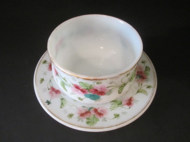 Vintage Handpainted Milk Glass Condiment/Jelly Dish with Underplate - 2