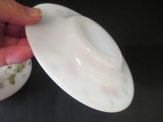 Vintage Handpainted Milk Glass Condiment/Jelly Dish with Underplate - 4