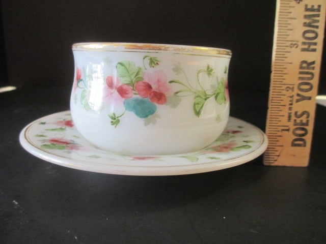Vintage Handpainted Milk Glass Condiment/Jelly Dish with Underplate - 7