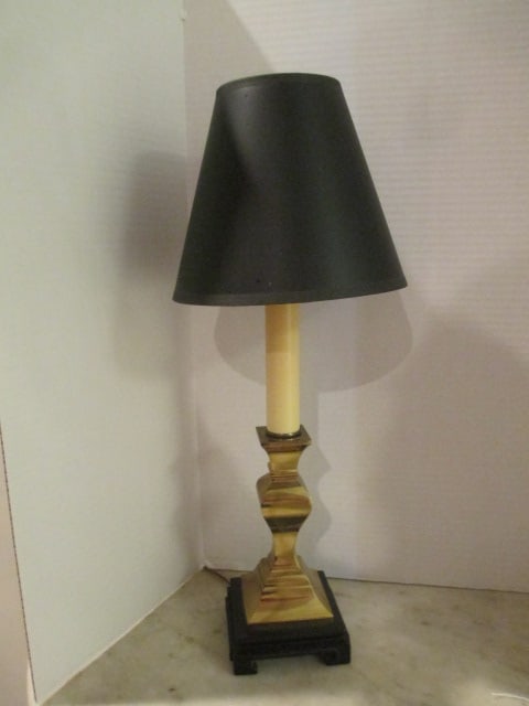 Brass Candle Stick Desk Lamp with Painted Black Base and Shade (1 of 5)
