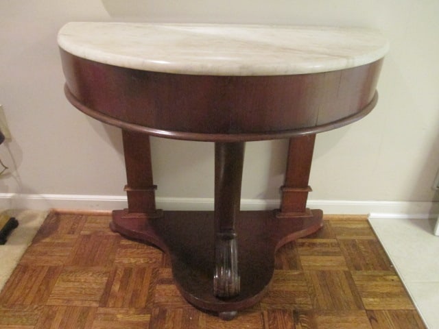 Antique Empire Style Demi Lune Foyer Table with Marble Top (1 of 12)