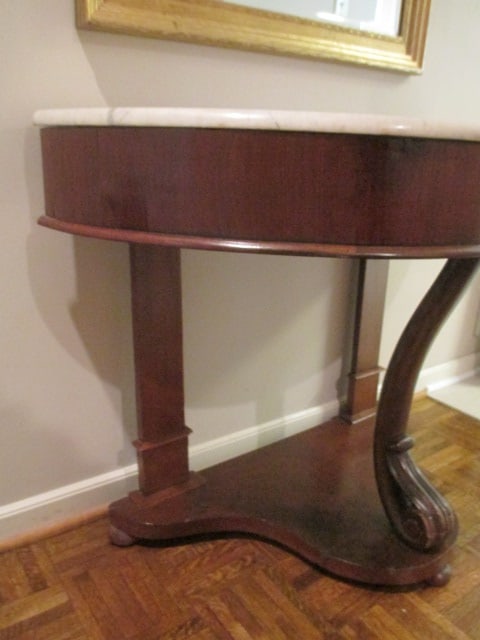 Antique Empire Style Demi Lune Foyer Table with Marble Top - 3