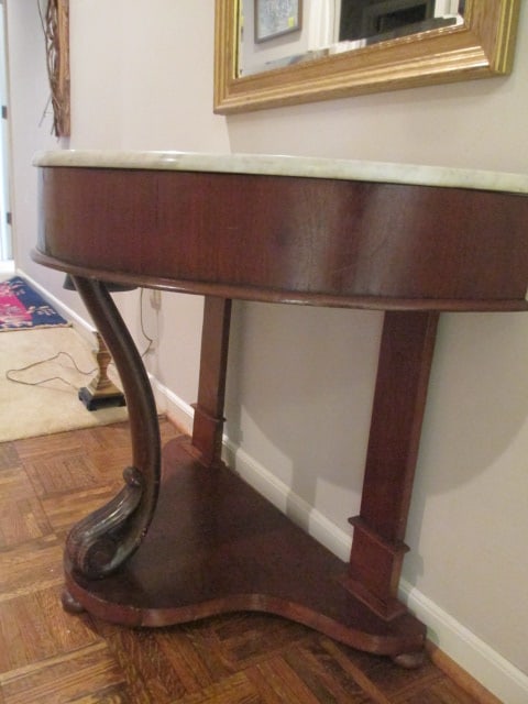 Antique Empire Style Demi Lune Foyer Table with Marble Top - 4
