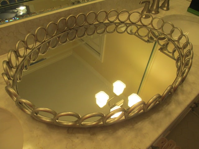 Oval Silver Tone Footed Mirror Tray - 3