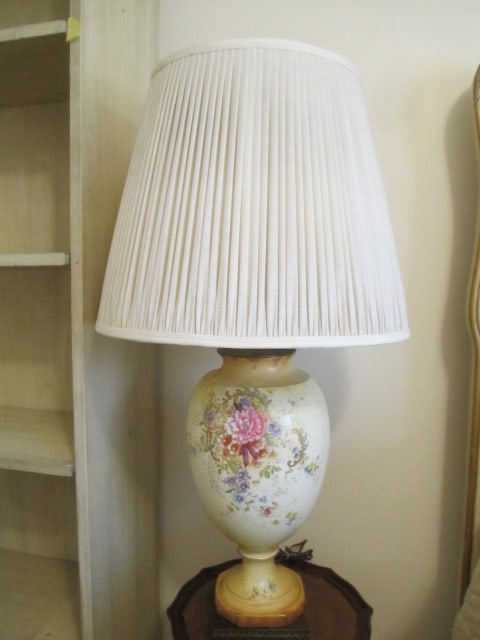 Vintage Handpainted Porcelain Lamp with Floral Designs: 36"h, Local Pickup Only 