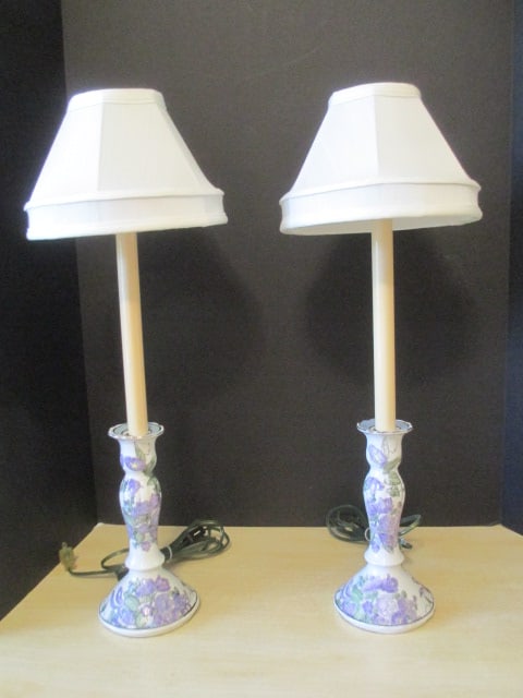 Pair of Porcelain Candle Stick Lamps: 23"h, Local Pickup Only 
