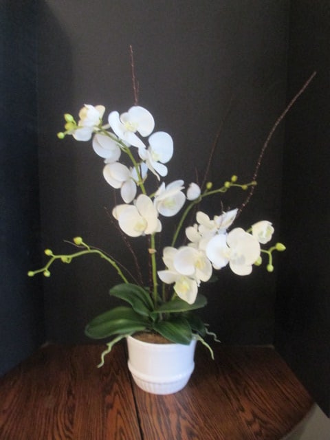 Nice Silk Orchid Arrangement in Ceramic Planter: approx. 28"h overall, Local Pickup Only