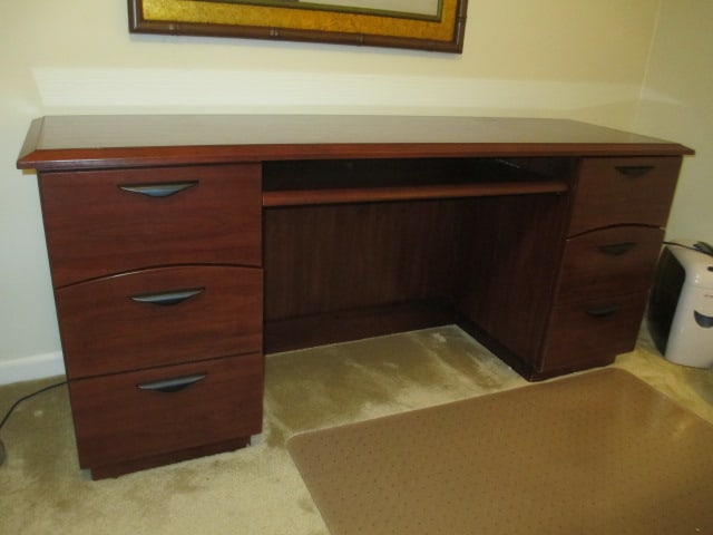 Cherry Finish Desk with Pullout Keyboard and File Drawers (1 of 9)