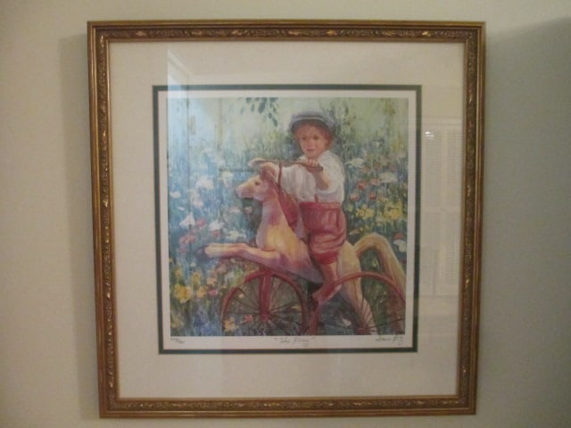 Limited Edition "The Pony" Print Signed in Pencil by Borg: Print is pencil signed, titled and numbered by artist Borg, Limited Editon No. 222/450, Framed and matted 19 1/4" x 19 3/4", See pictures for artist signature in lower right corner, Local Pickup Only 