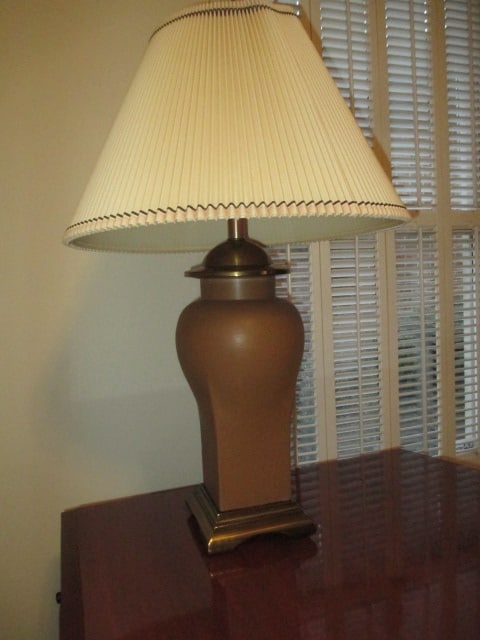 Pottery Vase Table Lamp with Antique Brass Finish Base and Cap: 30 1/2"h, Local Pickup Only 