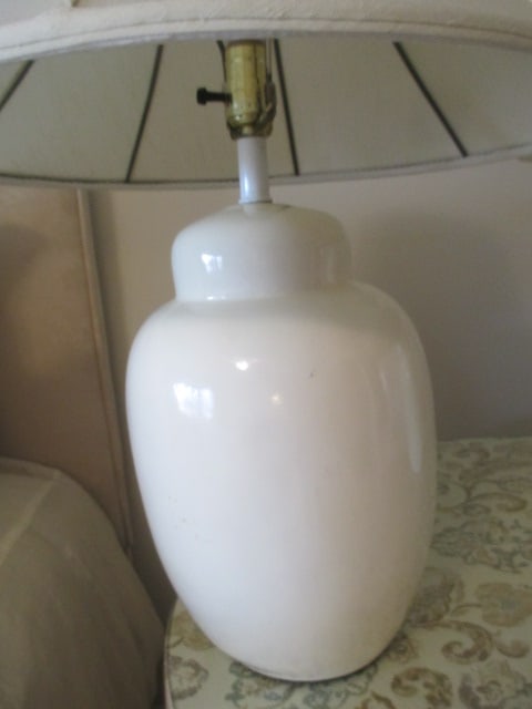 Pair of Cream Color Ceramic Ginger Jar Shape Table Lamps - 2