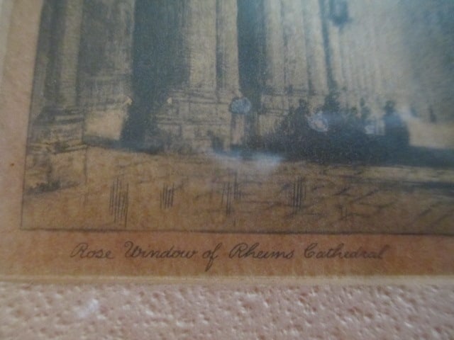 Vintage Framed and Matted Hand Colored "Rose Window of Rheims Cathedral" Steel Etching - 5