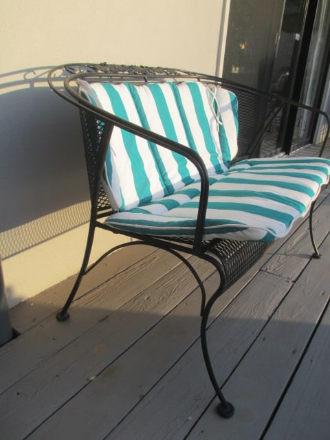 Black Metal Mesh Barrel Back Bench and Round Coffee Table - 7