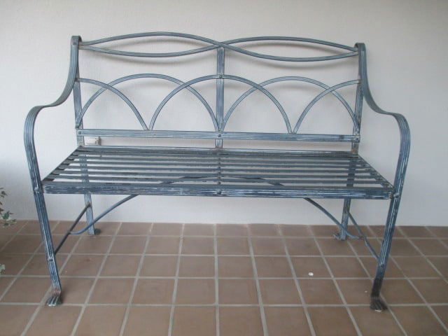 Patina Finish Wrought Iron Bench (1 of 11)