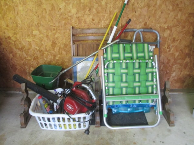 Backwall Garage Contents-Folding Lounge Chair, Aluminum Folding Outdoor Chair, (1 of 10)