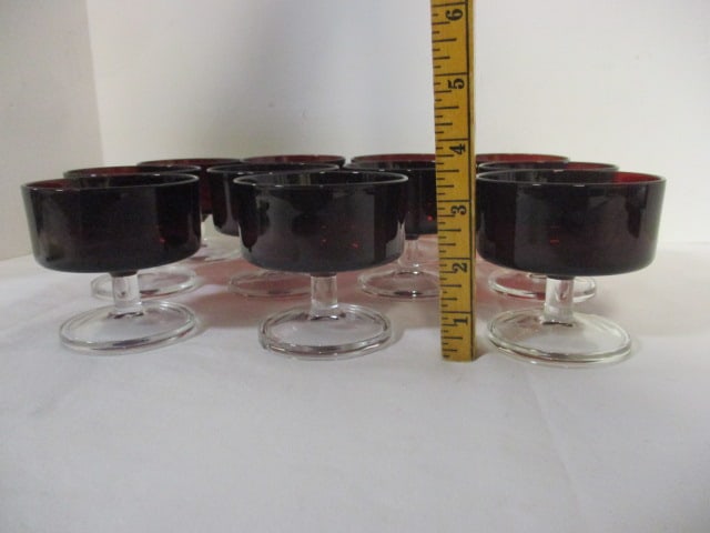 Set of 11 Vintage Luminarc "Cavalier" Ruby Red Short-Stemmed Champagne - 6
