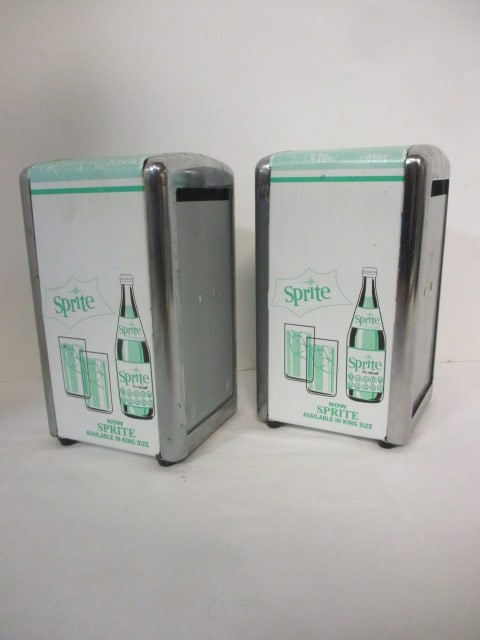 2 Sprite Metal Diner Napkin Dispensers: 7 1/2" inch, nicks and wear 