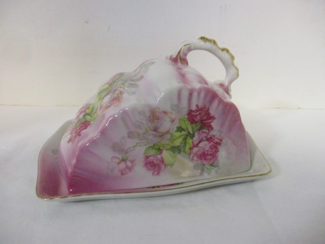 Vintage Nippon Handpainted Porcelain Cheese Keeper: 8 1/2" x 6 1/4" x 5 1/4" 