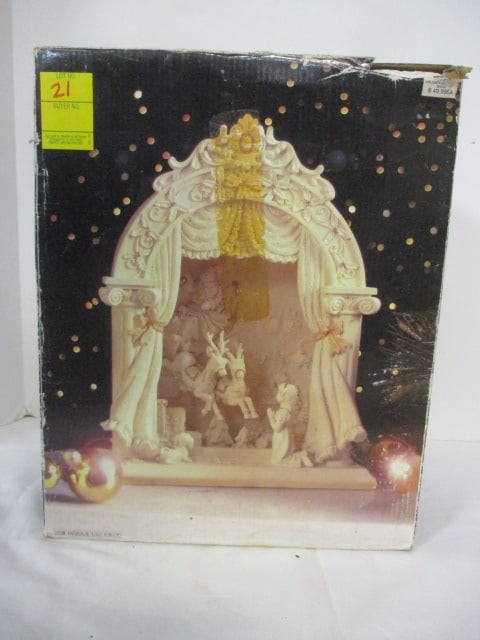 Holiday by Kirklands "Girl and Santa's Sleigh" Lighted Bisque Sculpture in Original Box: .