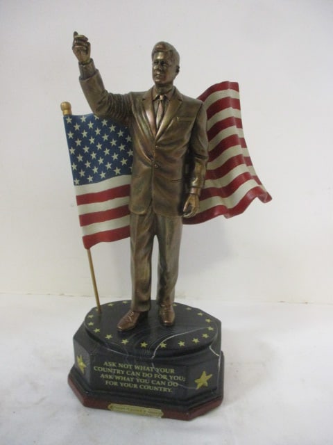 Bradford Exchange "President John F. Kennedy" 100th Anniversary Cold-Cast: Bronze Talking Tribute Sculpture - No. A0939, 12", finger and thumb chipped