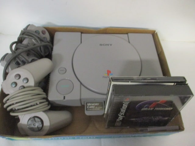 Vintage Sony PlayStation 1 Video Game Console, 2 Controllers, 3 Game Disks, (1 of 9)